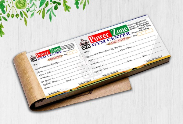 GYM CENTER money receipt book গ্রাফিক্স ডিজাইন ফাইল