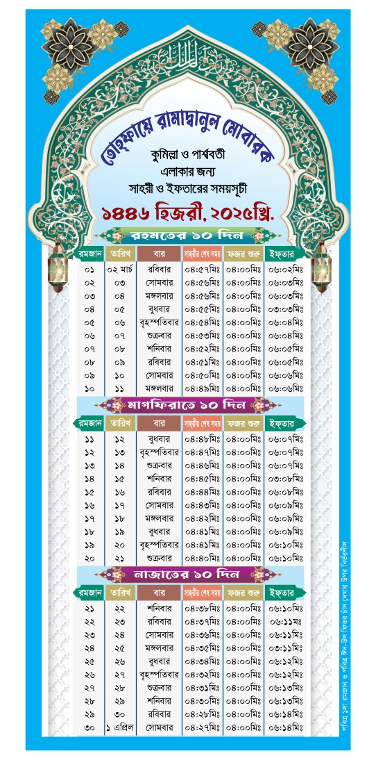 রমজান নতুন সময় সুচী ২০২৫