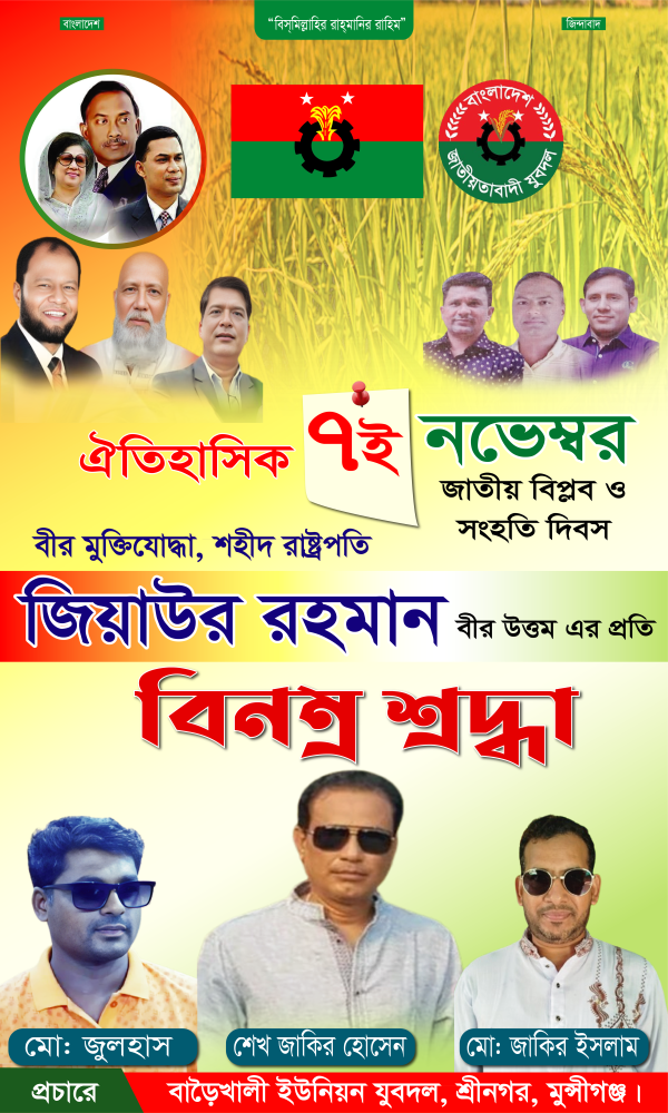 ৭ই নভেম্বর জাতীয় বিপ্লব ও সংহতি দিবস পোস্টার ডিজাইন গ্রাফিক্স ডিজাইন ফাইল