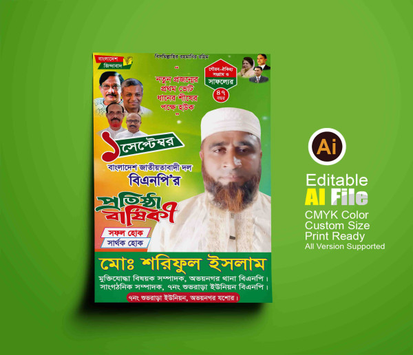 BNP প্রতিষ্ঠাবার্ষিকী ফেস্টুন/পোস্টার ডিজাইন গ্রাফিক্স ডিজাইন ফাইল