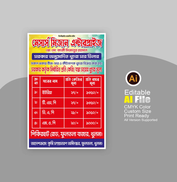 সরকার অনুমোদিত সারের রেট ব্যানার ডিজাইন গ্রাফিক্স ডিজাইন ফাইল