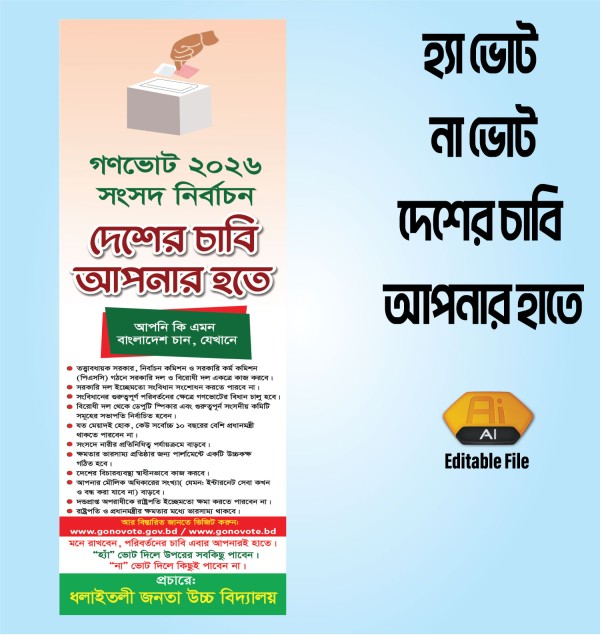 হ্যা ভোট না ভোট। গণভোটের ব্যানার ডিজাইন গ্রাফিক্স ডিজাইন ফাইল