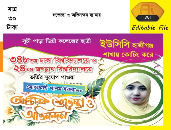 কোচিং সেন্টার ভর্তি সুযোগ পাওয়ায় শুভেচ্ছা ও অভিনন্দন ব্যানার গ্রাফিক্স ডিজাইন ফাইল
