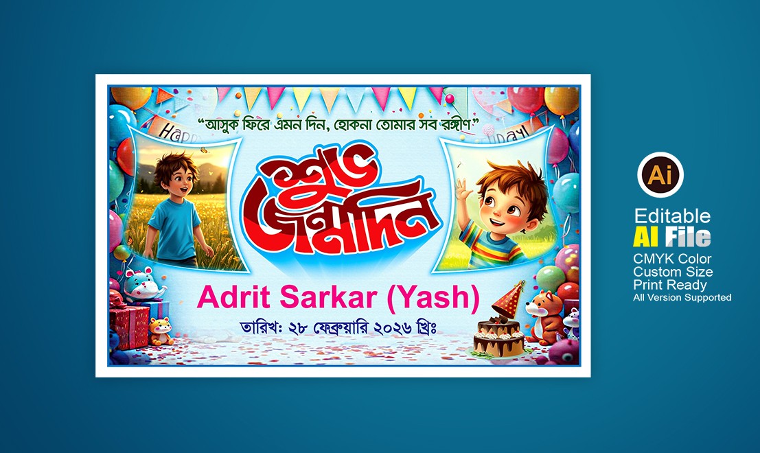 জন্মদিনের ব্যানার birthday banner design