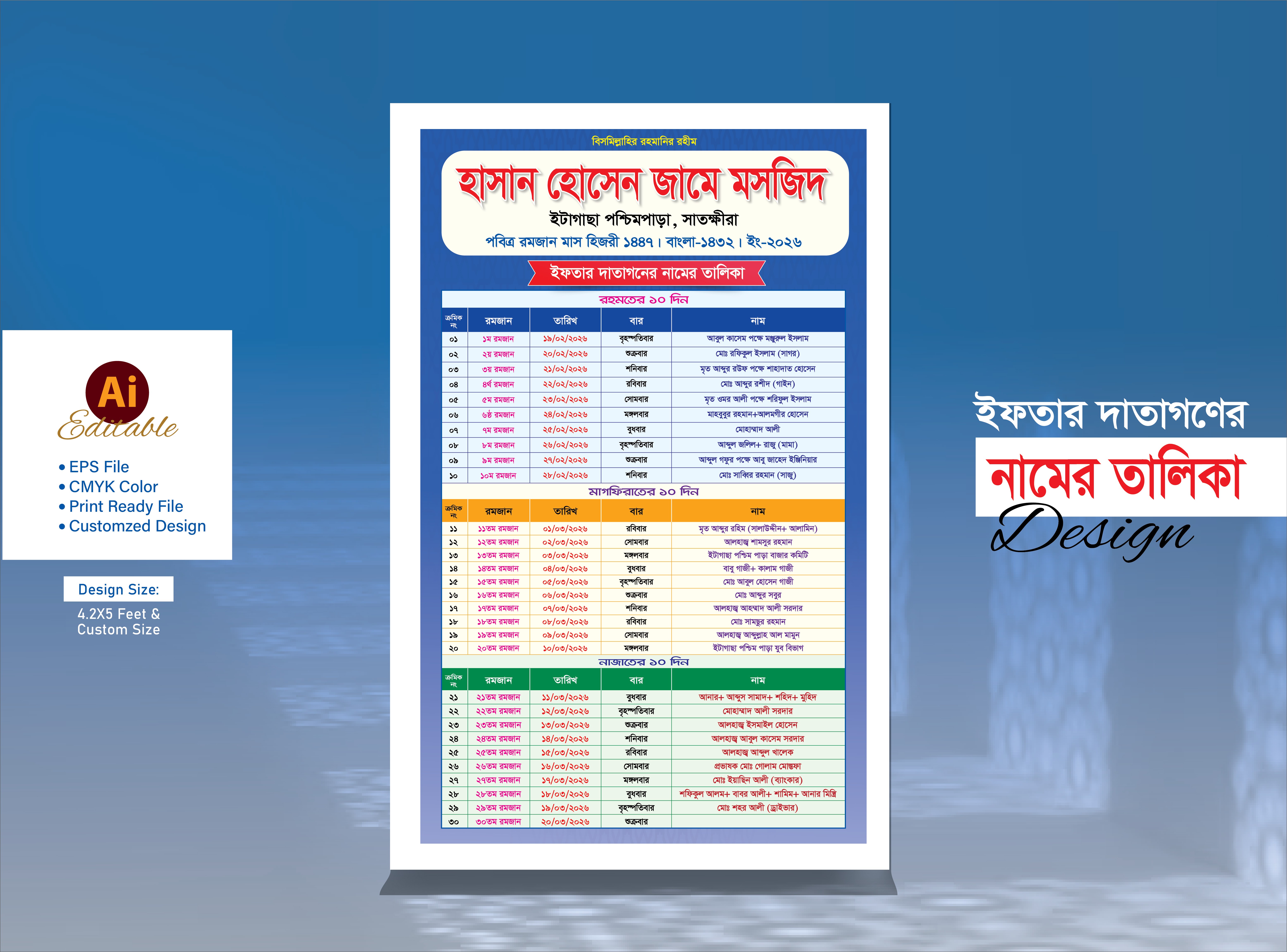 রমজানের ইফতার দাতাগণের নামের তালিকা