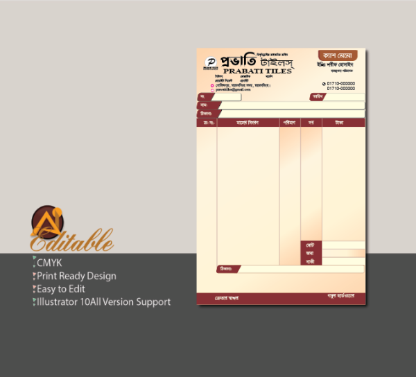 টাইলস্ দোকানের ক্যাশ মেমো গ্রাফিক্স ডিজাইন ফাইল