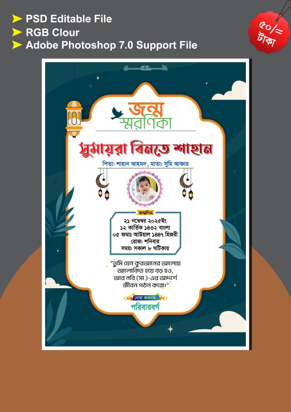 ইসলামিক জন্ম স্মরণিকা গ্রাফিক্স ডিজাইন ফাইল