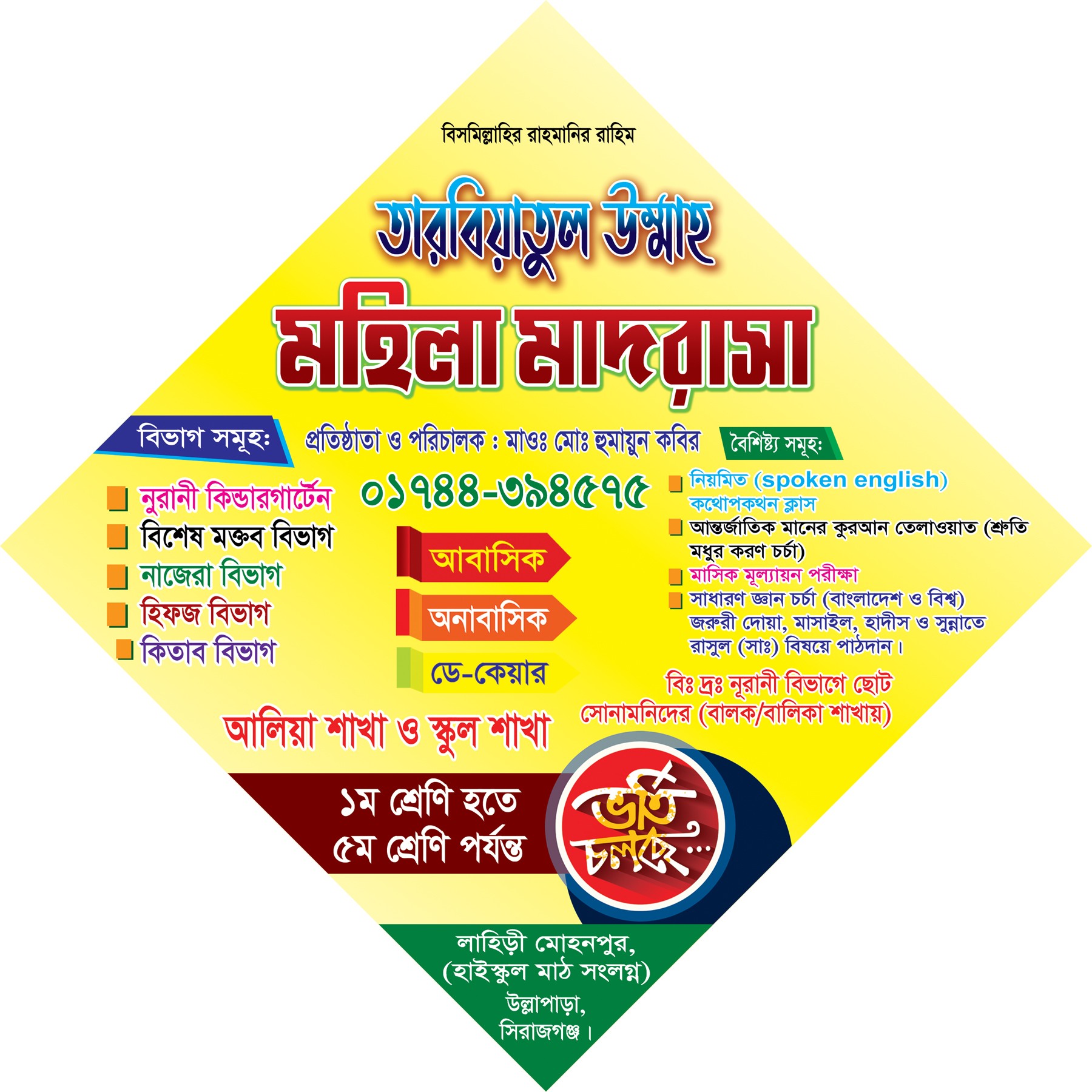 মাদ্রাসার ভর্তি বিজ্ঞাপন ঘুড়ি ব্যানার ডিজাইন