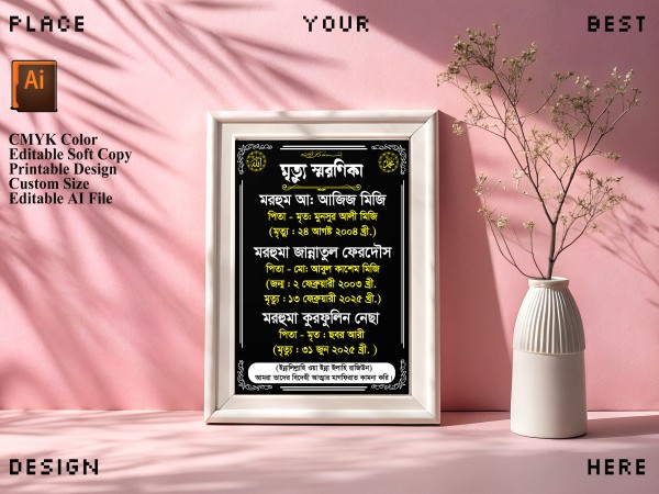 মৃত্যু স্মরনিকা ফ্রেম ডিজাইন গ্রাফিক্স ডিজাইন ফাইল