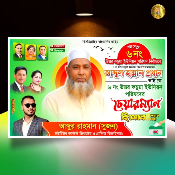 বিএনপি'র উপজেলা চেয়ারম্যান পদপ্রার্থী ব্যানার ডিজাইন গ্রাফিক্স ডিজাইন ফাইল