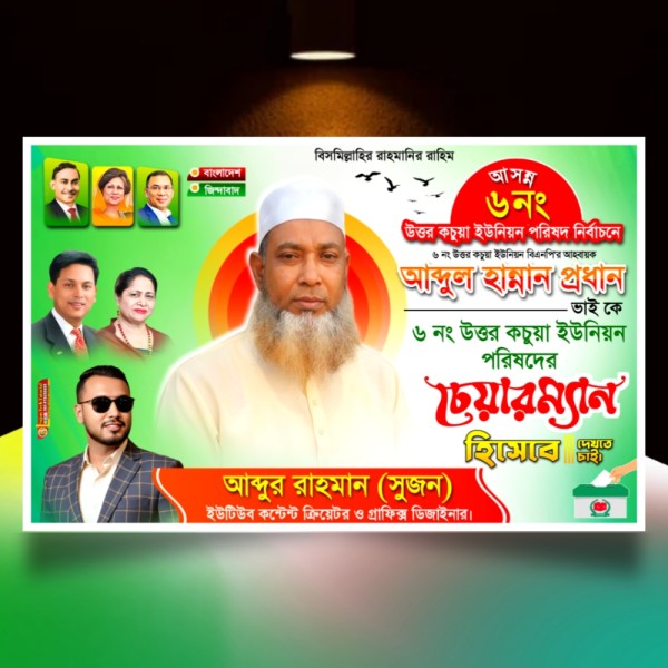 বিএনপি'র উপজেলা চেয়ারম্যান পদপ্রার্থী ব্যানার ডিজাইন গ্রাফিক্স ডিজাইন ফাইল