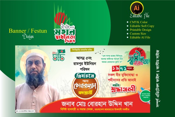 চেয়ারম্যান পদপ্রার্থী ব্যানার ডিজাইন গ্রাফিক্স ডিজাইন ফাইল