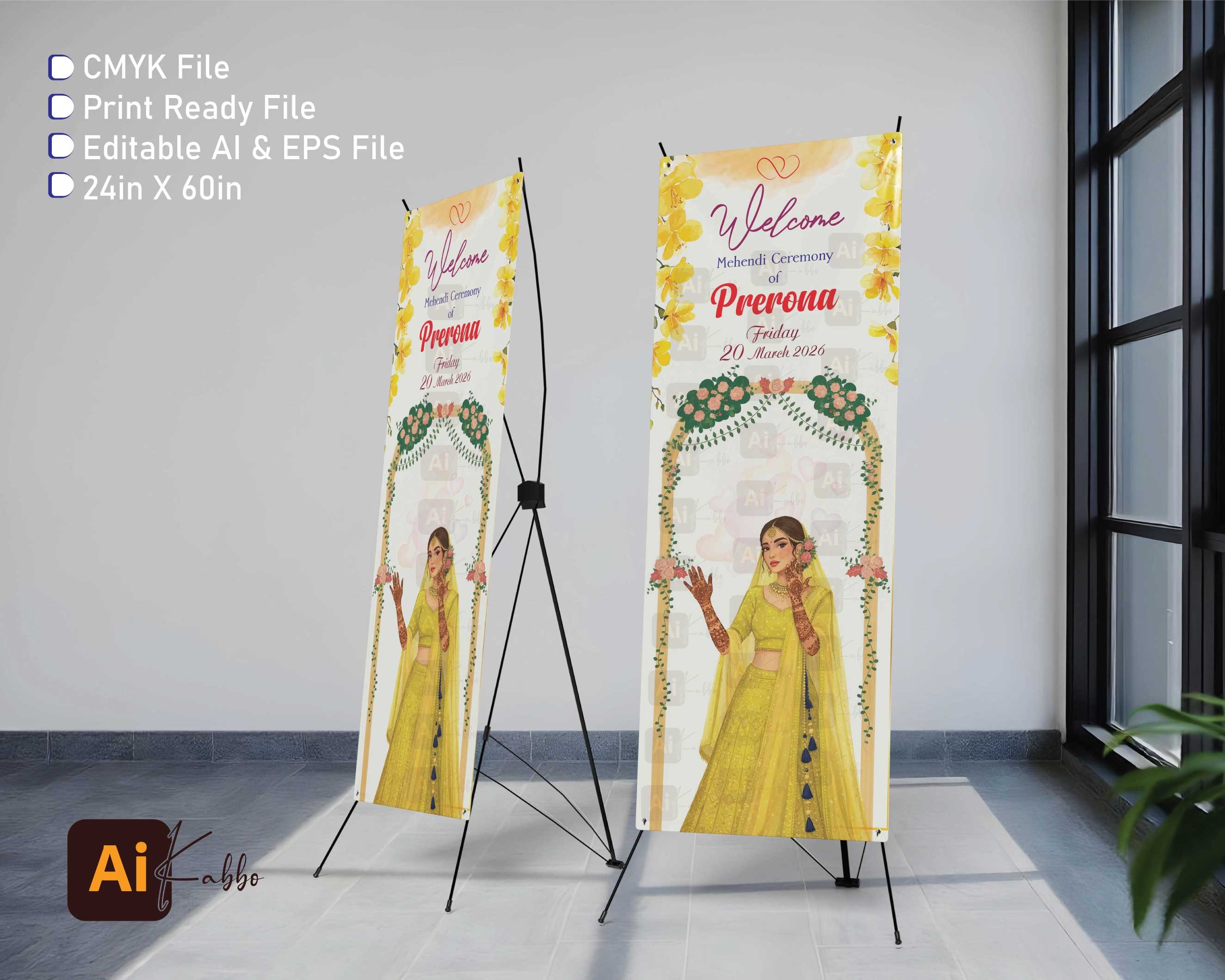 Mehendi Ceremony X Banner/মেহেদী এর এক্স ব্যানার ডিজাইন