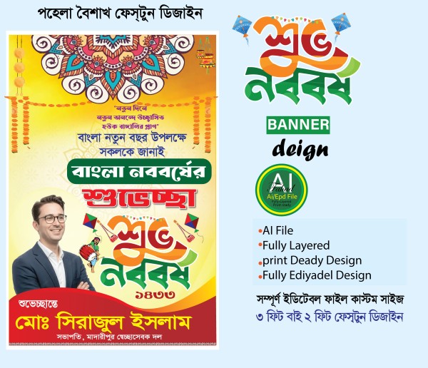 নববর্ষের শুভেচ্ছা ব্যানার ডিজাইন গ্রাফিক্স ডিজাইন ফাইল