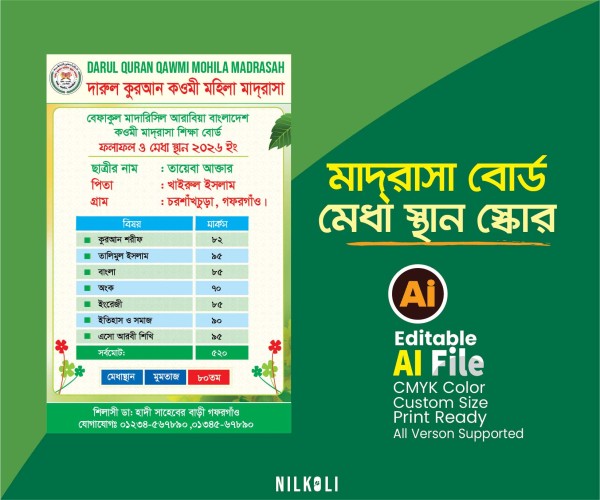 মাদ্রাসা বোর্ড রেজাল্ট মেধা স্থান ফেস্টুন গ্রাফিক্স ডিজাইন ফাইল