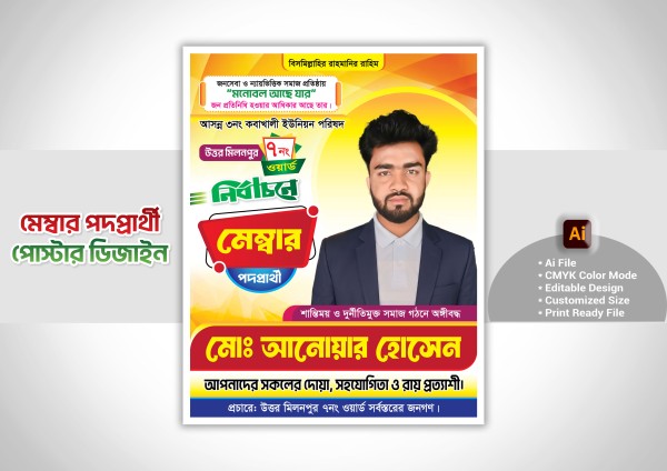 মেম্বার পদপ্রার্থী পোস্টার ডিজাইন- Member Nirbachoni poster গ্রাফিক্স ডিজাইন ফাইল