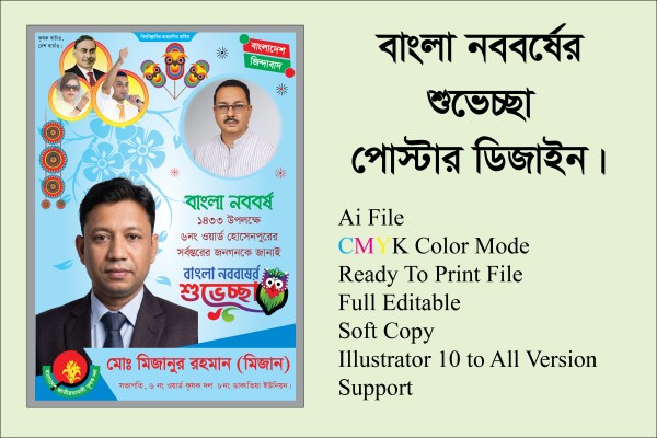 বাংলা নববর্ষের শুভেচ্ছা পোস্টার ডিজাইন। গ্রাফিক্স ডিজাইন ফাইল