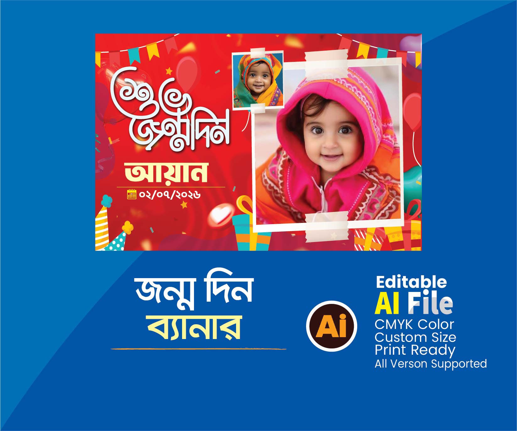 শুভ জন্মদিন ব্যানার, Happy Birthday Banner