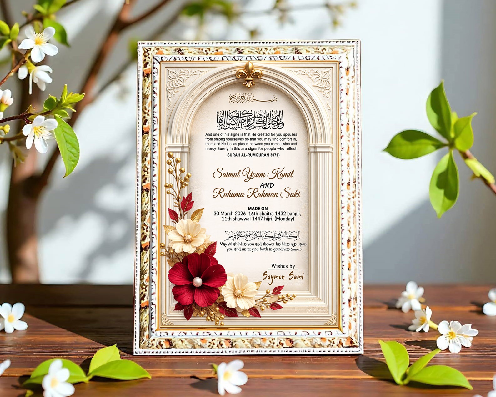 wedding Invitation Crad , Muslim Wedding  Flower Design